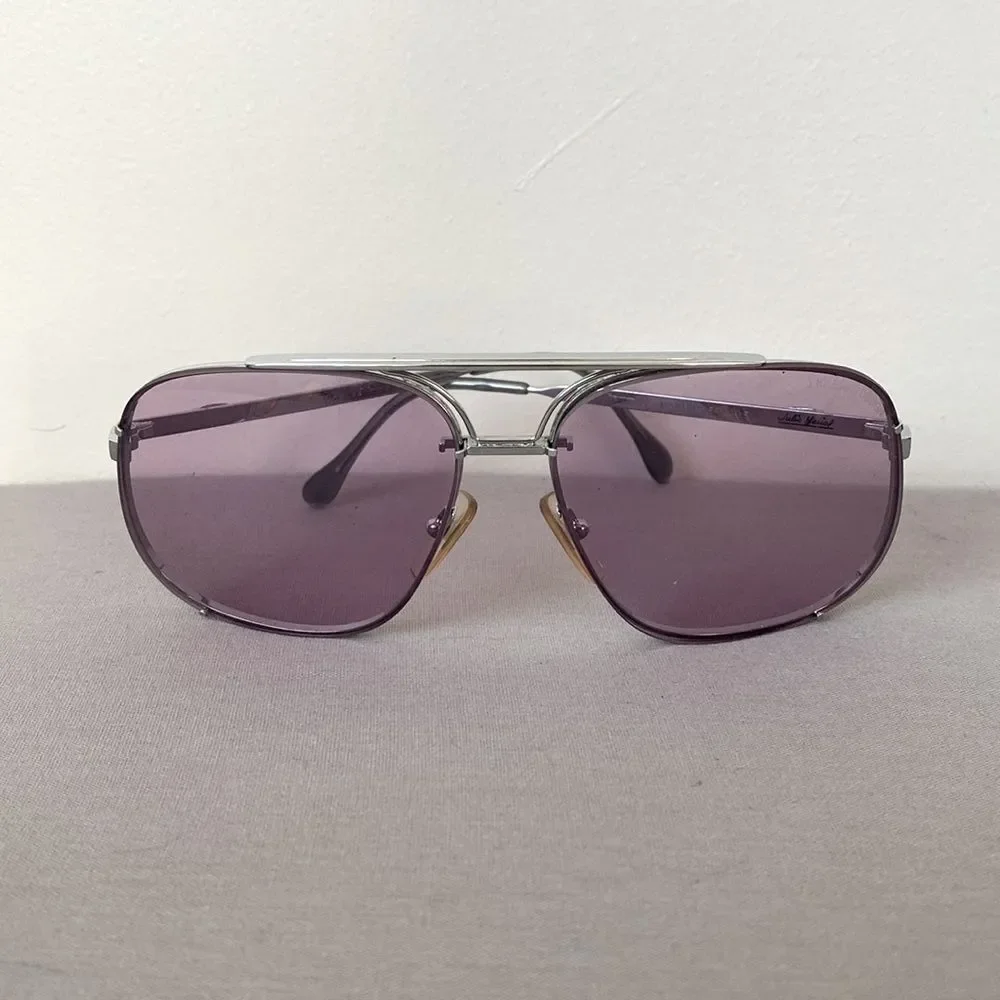 Vintage Purple Shade Aviator Sunglasses Silver Tone Frame Retro Boho